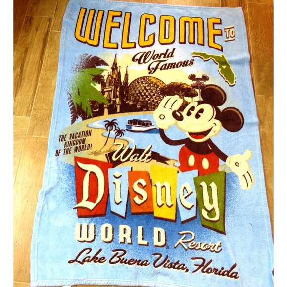 Disney World Blanket Florida Vacation 38x62" Retro Plush Throw Mickey Mouse - Picture 1 of 6